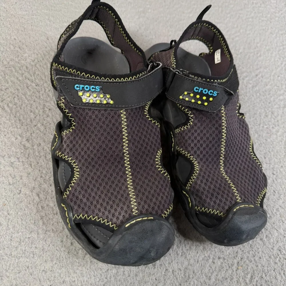 CROCS SwiftWater Deck Sandals Mens 10 M Black Mesh Fisherman  Water Shoes 15041